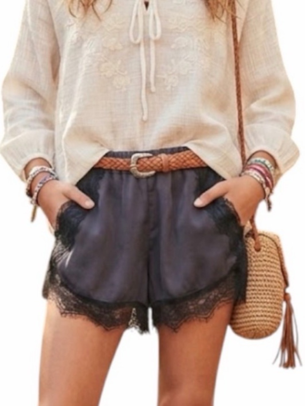 LMTD Name It Metallic Lace Trim Boho Shorts Indie Sleaze 14Y XS